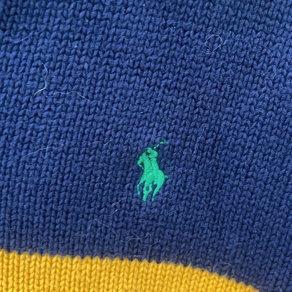 Polo Ralph Lauren Blue Navy Yellow Knit Sweater Logo Pullover Stripe large - Picture 5 of 10